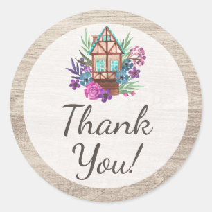 Rustic Cottage Chic Floral Cabin Wood Thank You Classic Round Sticker