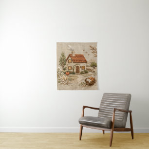 Rustic Cottage Embroidery – Cozy Countryside Tapestry