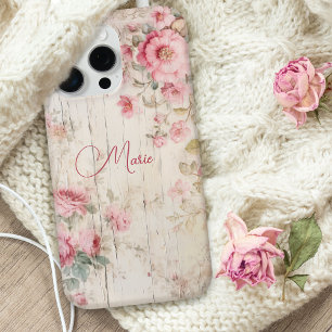 Rustic Cottage Style Roses on Old Wood w/Name iPhone 15 Pro Max Case