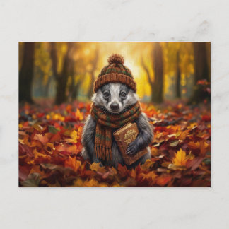 Rustic Cottagecore Cozy Fall Badger Landscape Postcard
