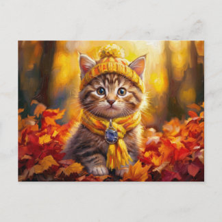 Rustic Cottagecore Fall Orange Kitten Landscape Postcard
