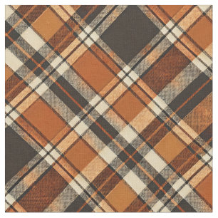 Rustic Cottagecore Orange and Beige Plaid Pattern Fabric