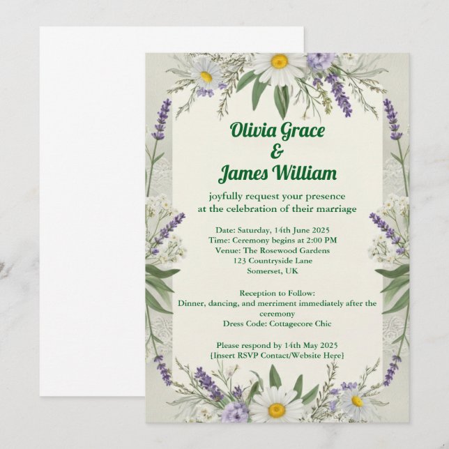 Rustic Cottagecore Wedding Invitation (Front/Back)