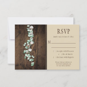 Rustic Cotton Bolls and Eucalyptus Barn Wood RSVP Card