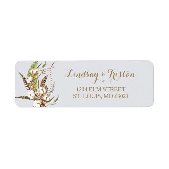 Rustic Cotton Floral Feather Bridal Shower Return Address Label