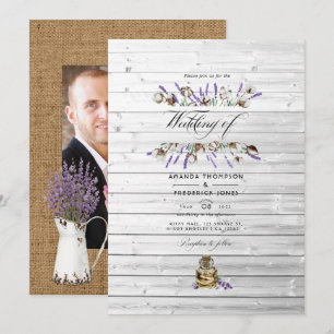 Rustic Cotton Lavender Country Barn Wedding Photo  Invitation
