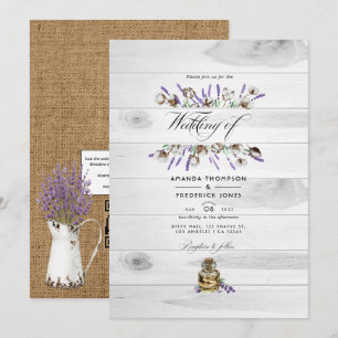 Rustic Cotton Lavender Country QR Code Wedding Invitation
