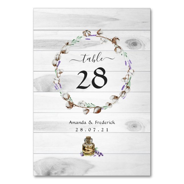 Rustic Cotton Lavender Table Number (Front)