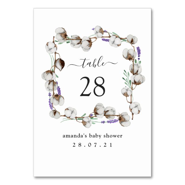 Rustic Cotton Lavender Table Number (Front)