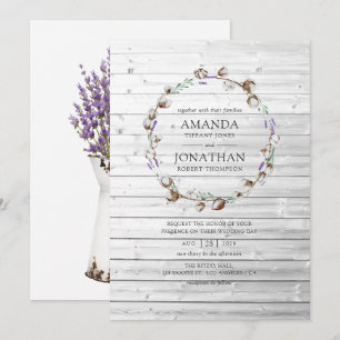 Rustic Cotton Lavender Wedding Invitation