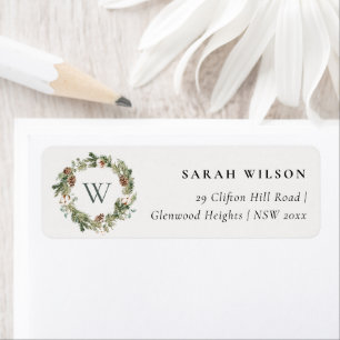 Rustic Cotton Pine Cone Monigram Christmas Address