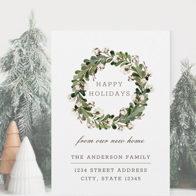 Rustic Cotton Wreath Holiday Moving Announcement (Creator Uploaded)