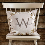 Rustic Cotton Wreath Monogram Wedding Keepsake Throw Pillow<br><div class="desc">Personalized wedding keepsake. This elegant, rustic digital linen design pillow features a beige linen texture background with a beautiful watercolor cotton boll wreath that frame the classic monogram initial. The couple's first names are written over the monogram initial in a beautiful calligraphy script, with the wedding date below. The design...</div>