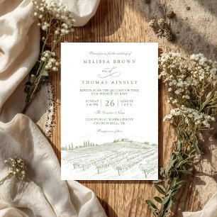 Rustic Country Art Line Elegant QR Code Wedding Invitation