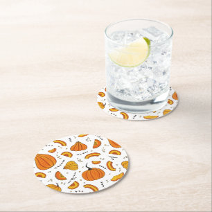 Rustic Country Autumn Fall Pumpkin Round Paper Coaster