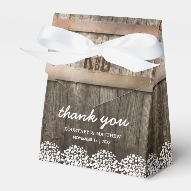 Rustic Country Baby's Breath Floral Wedding Favor Box (Front Side)