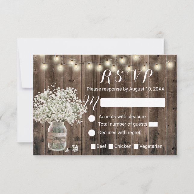 Rustic Country Baby's Breath Jar Barn Wedding RSVP (Devant)