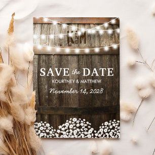 Rustic Country Babys Breath Save the Date Card