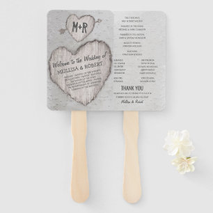 Rustic Country Bark Birch Tree Wedding Program Hand Fan