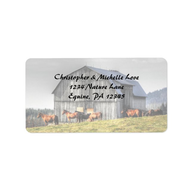 Rustic Country Barn and Horses Address Label (Front)