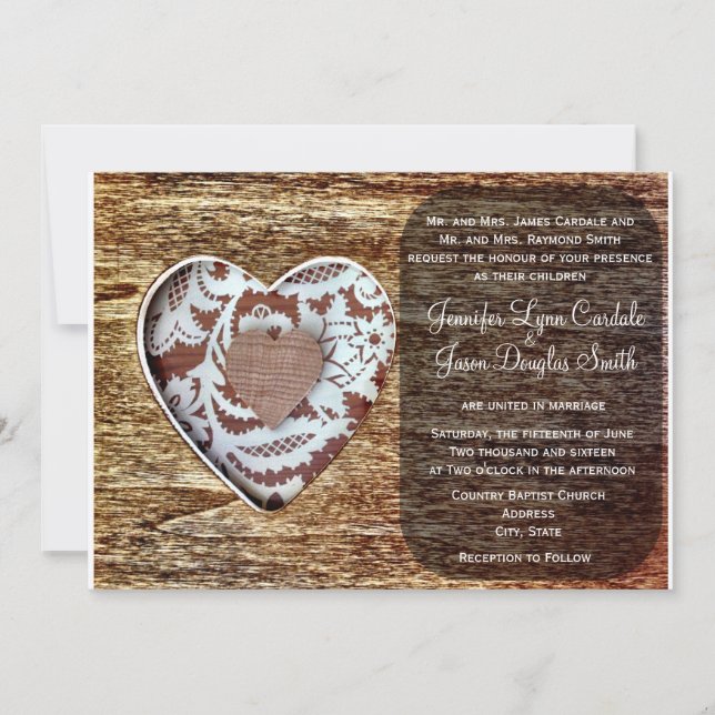Rustic Country Barn Dentelle de bois Invitation au (Devant)