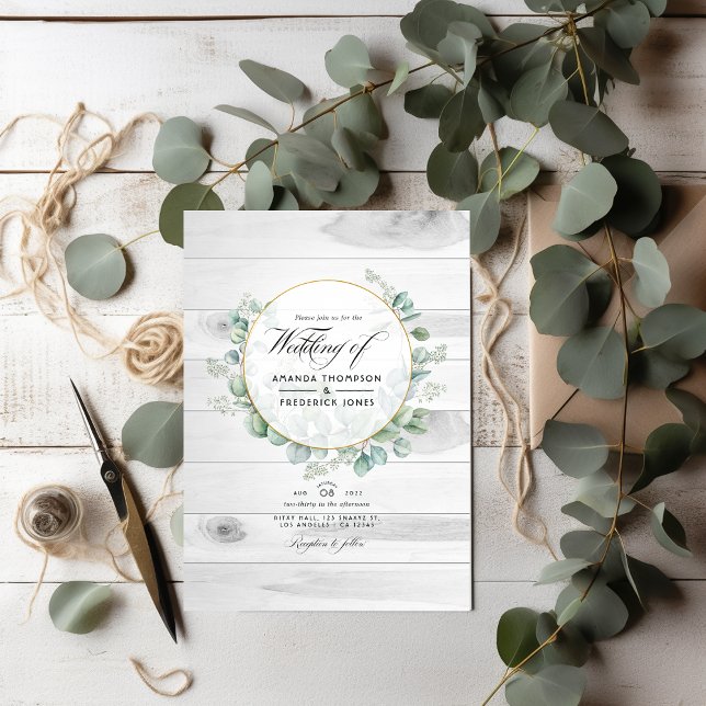 Rustic Country Barn Eucalyptus  QR Code Wedding Invitation (Creator Uploaded)