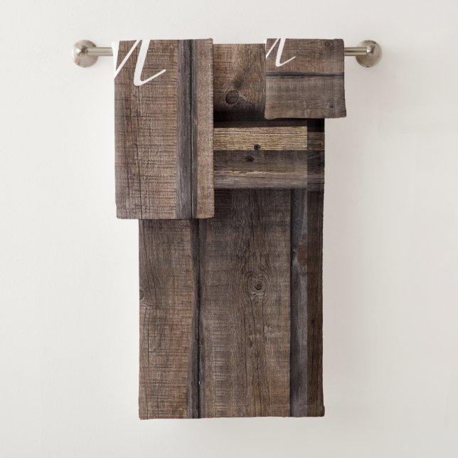Rustic Country Barn Farmhouse Initial  Bath Towel Set (Insitu)