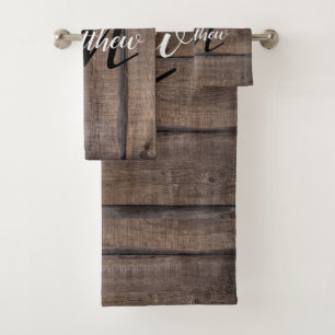 Rustic Country Barn Farmhouse Monogrammed Name  Bath Towel Set