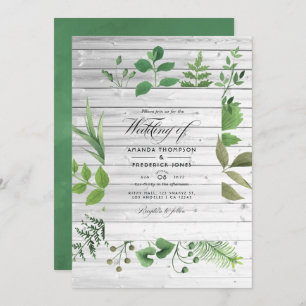 Rustic Country Barn Greenery Wedding Photo Invitation