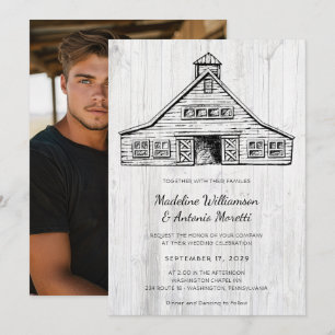 Rustic Country Barn Simple Wood Wedding Invitation