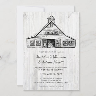 Rustic Country Barn Simple Wood Wedding Invitation