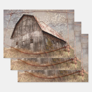 Rustic Country Barn Vintage Texture Gray Sky Wrapping Paper Sheet