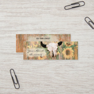 Rustic Country Barn Western Bull Skull Sunflowers Mini Business Card