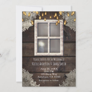 Rustic Country Barn Window Lights Lace Invitations