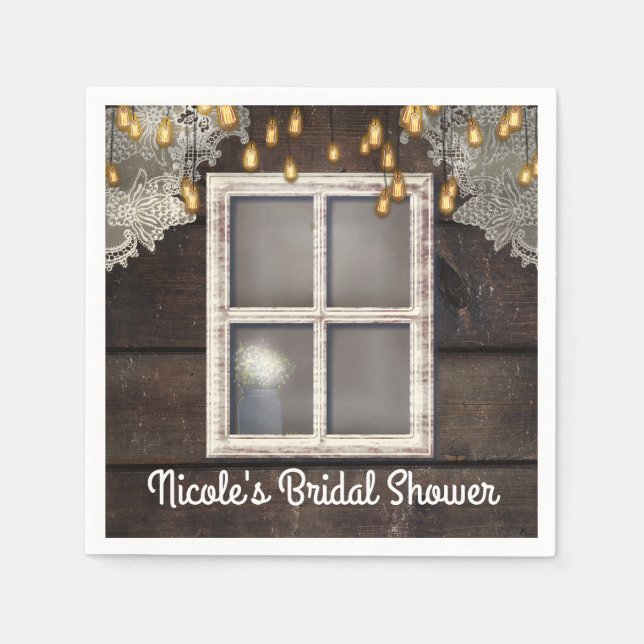 Rustic Country Barn Window Lights Lace Wedding Napkin (Front)