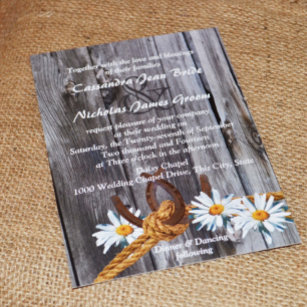 Rustic Country Barn Wood and Daisies Invitation