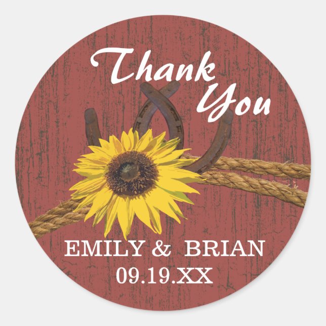 Rustic Country Barn Wood and Sunflowers Classic Round Sticker (Front)