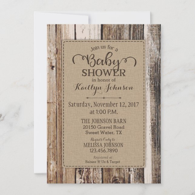 Rustic Country Barn Wood Baby Shower Invitation (Front)