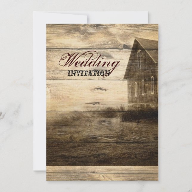 Rustic Country Barn Wood Barn Wedding Invitation (Front)