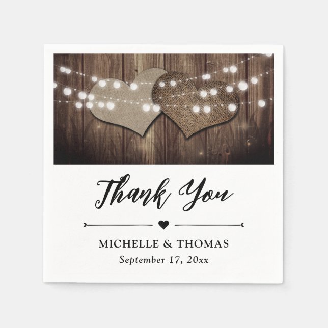 Rustic Country Barn Wood Burlap String Lights Napkin (Front)