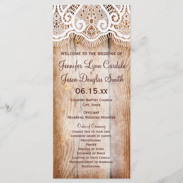 Rustic Country Barn Wood Custom Wedding Programs (Front)