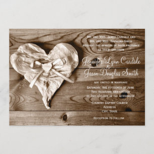 Rustic Country Barn Wood Heart Wedding Invitation