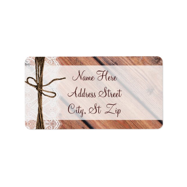 Rustic Country Barn Wood Lace Twine Address Labels (Front)