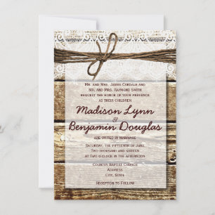 Rustic Country Barn Wood Lace Wedding Invitations