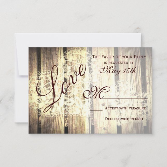 Rustic Country Barn Wood Love Wedding RSVP Cards (Front)