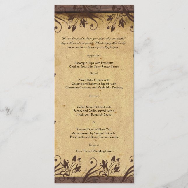 Rustic Country Barn Wood Menu Mariage (Devant)