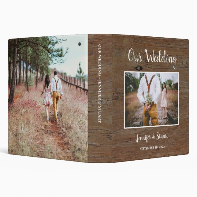 Rustic country barn wood photo collage wedding binder (Background)