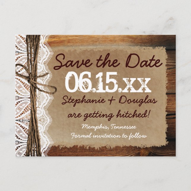 Rustic Country Barn Wood Save the Date Postcards (Front)