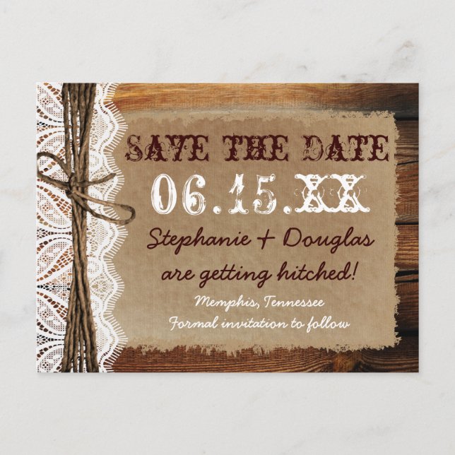 Rustic Country Barn Wood Save the Date Postcards (Front)
