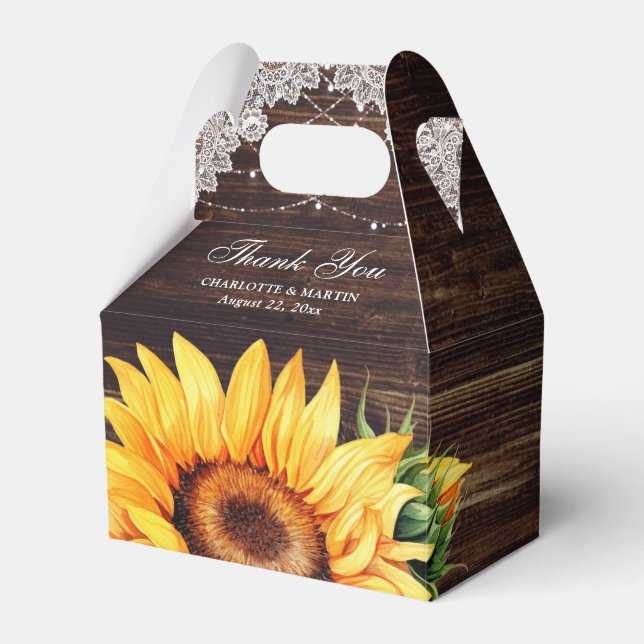 Rustic Country Barn Wood Sunflower Wedding Favor Box (Front Side)